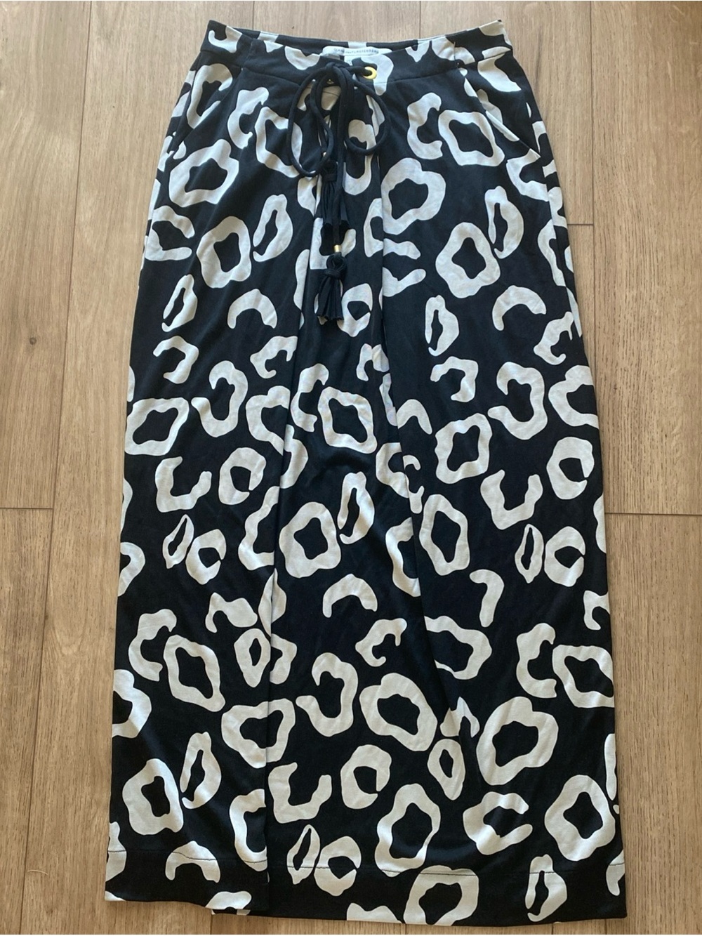 Diane Von Furstenberg Silk Black and White Animal Print Maxi Skirt